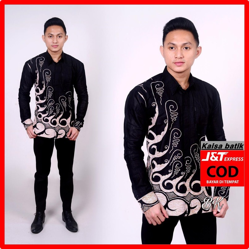 Baju Batik Kemeja Pria lengan Panjang Lengan Pendek Baju Atsan pria Modern Untuk Anak Remaja Seragam Batik Pesta BAJU BATIK PRIA LENGAN PANJANG HITAM MANIS KEMEJA BATIK LENGAN PANJANG SERAGAM BATIK PESTA 08-1