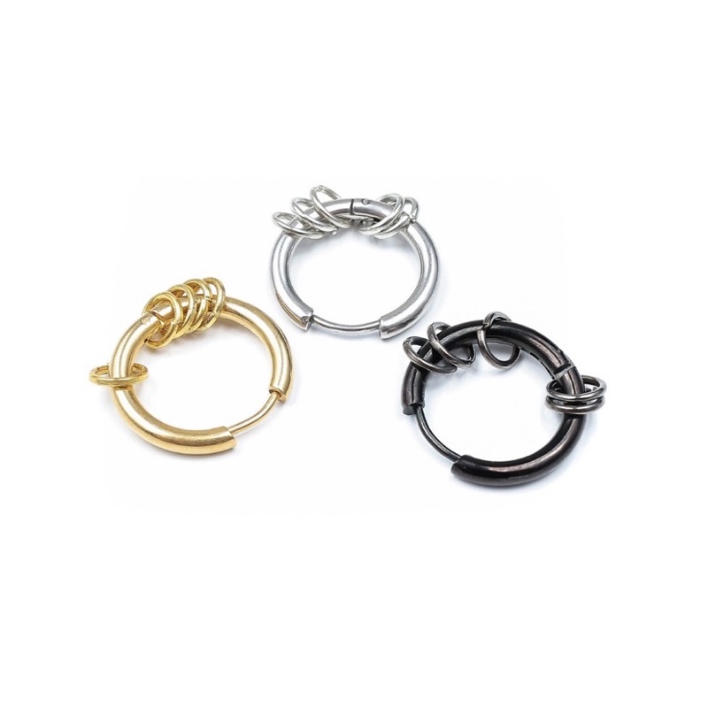 ANTING RING HOOP GOLD SILVER HITAM TINDIK DAN JEPIT