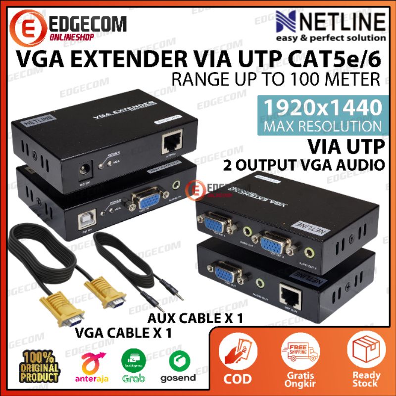 VGA EXTENDER Via UTP Cat5e/6 100 Meter with Audio NETLINE