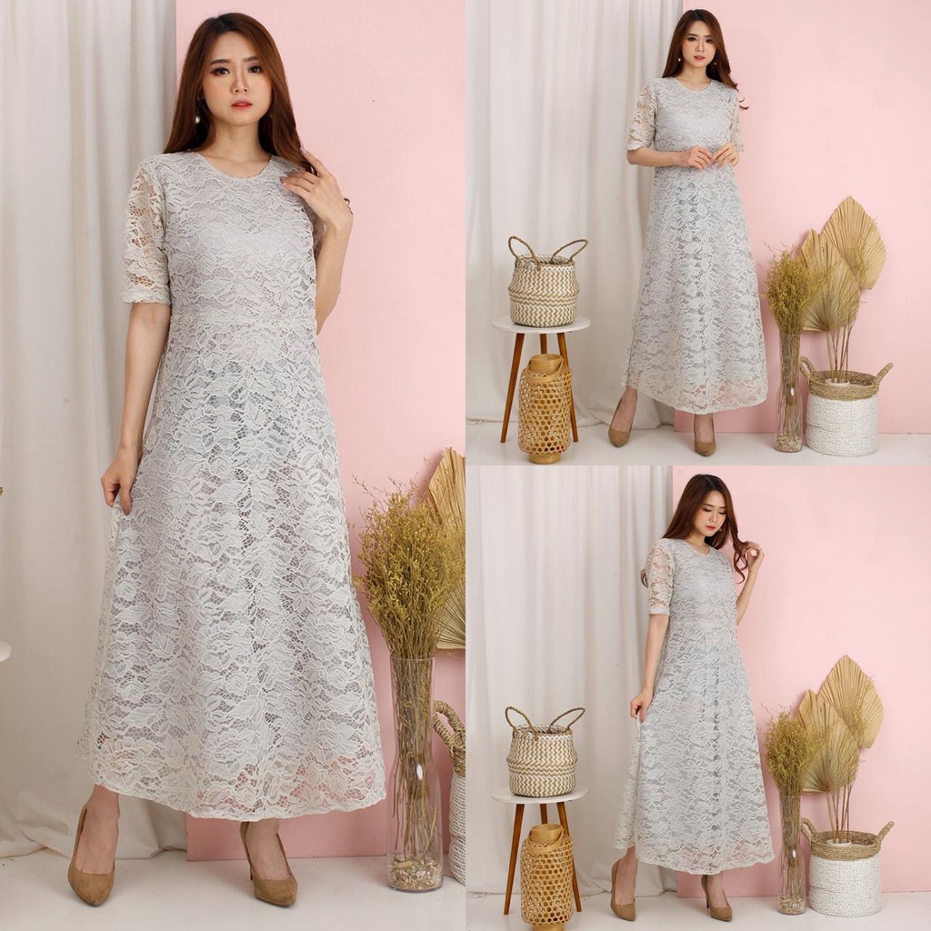 (DIJAMIN REALPIC) LONG DRESS YOONA BRUKAT CORNELI TULANG BROKAT CORD TIMBUL DRES PESTA NATAL