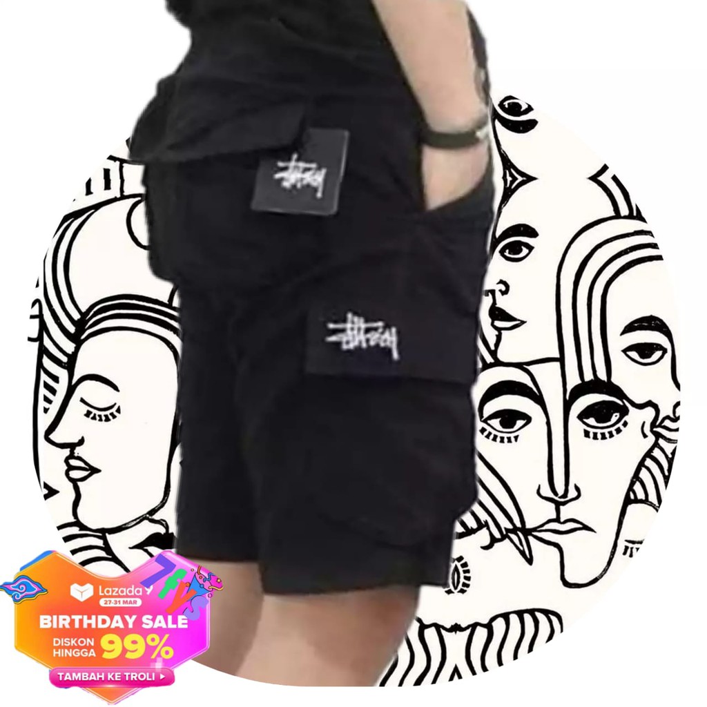 Celana Cargo Pendek Pria Hitam (black metal)-Celana Cargo Pendek Pria HitamCelana Cargo