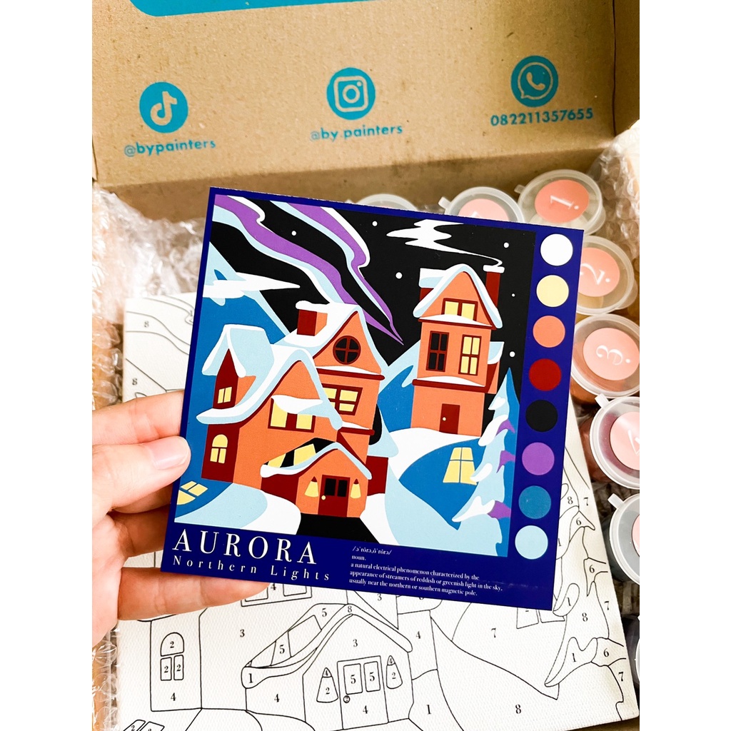 Paint By Number [Aurora] | ByPainters KIDS | Painting Set | 20x20cm Kanvas & 8 Akrilik | Kit Melukis