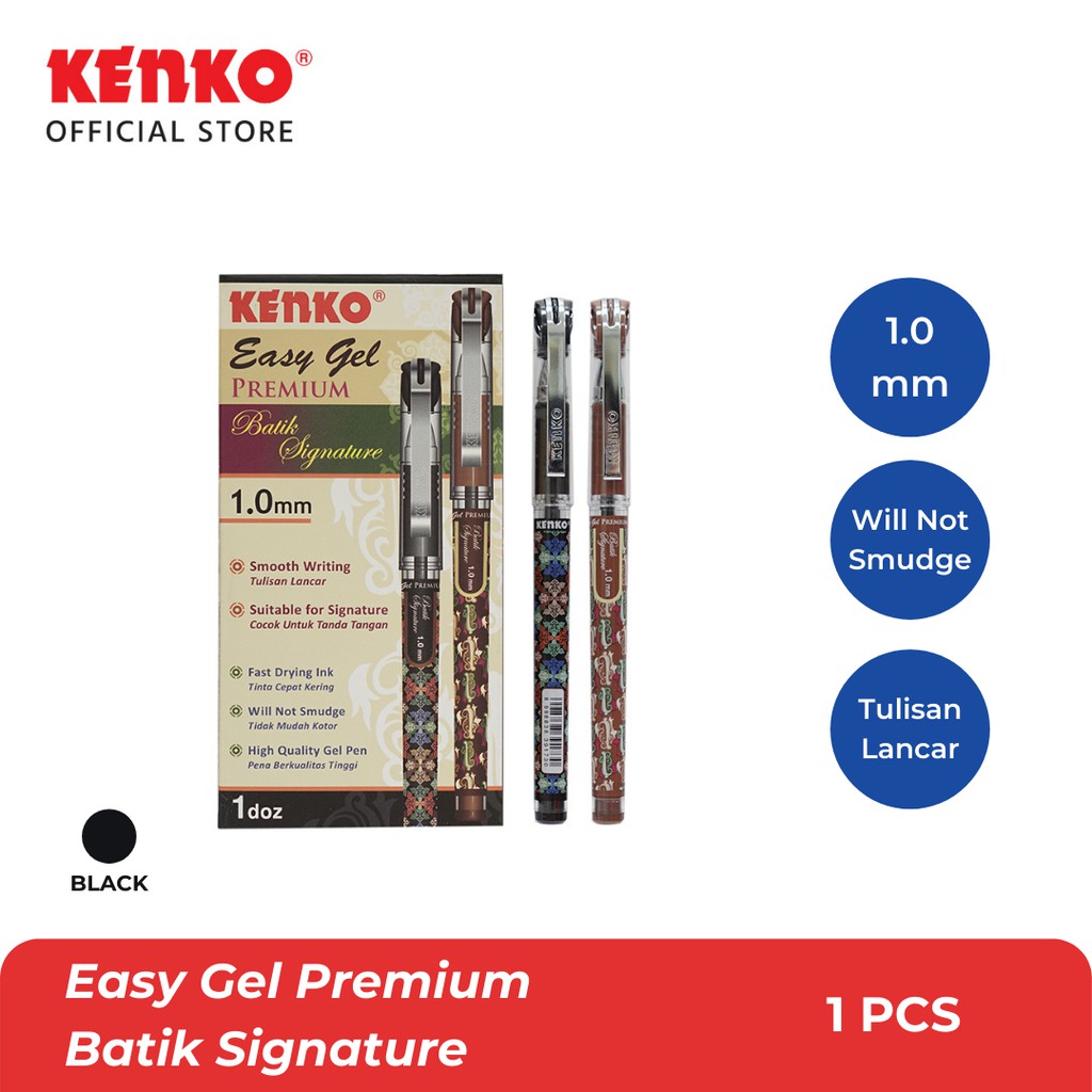 

KENKO GEL PEN/Pen Jel Easy Gel Premium 1.0Mm Batik Black Random Color