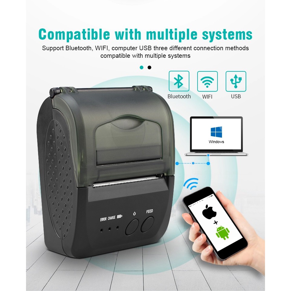 ZJIANG ZJ-5809 - Mini Portable Bluetooth Thermal Receipt Printer - Cocok Untuk Kasir POS dan lainnya