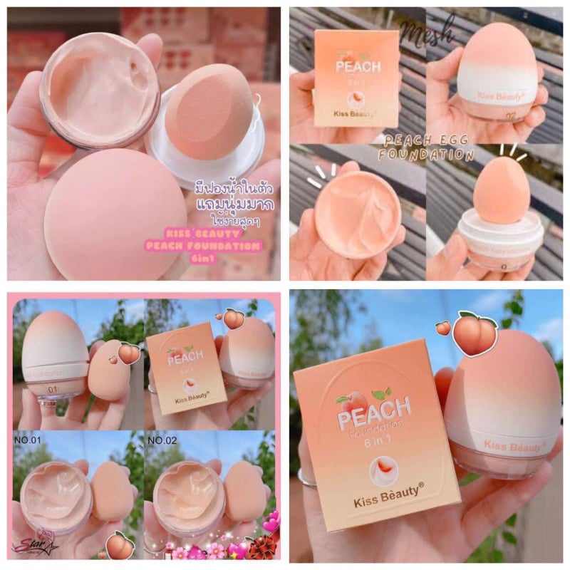 Kiss Beauty PEACH Foundation 6 in 1 Create A Natural Complexion 68093-03 + sponge