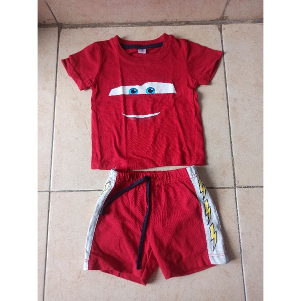Set Baju Bayi Cowok Baby Boy CARS Red Disney Nevada 6-12 bulan Preloved Murah