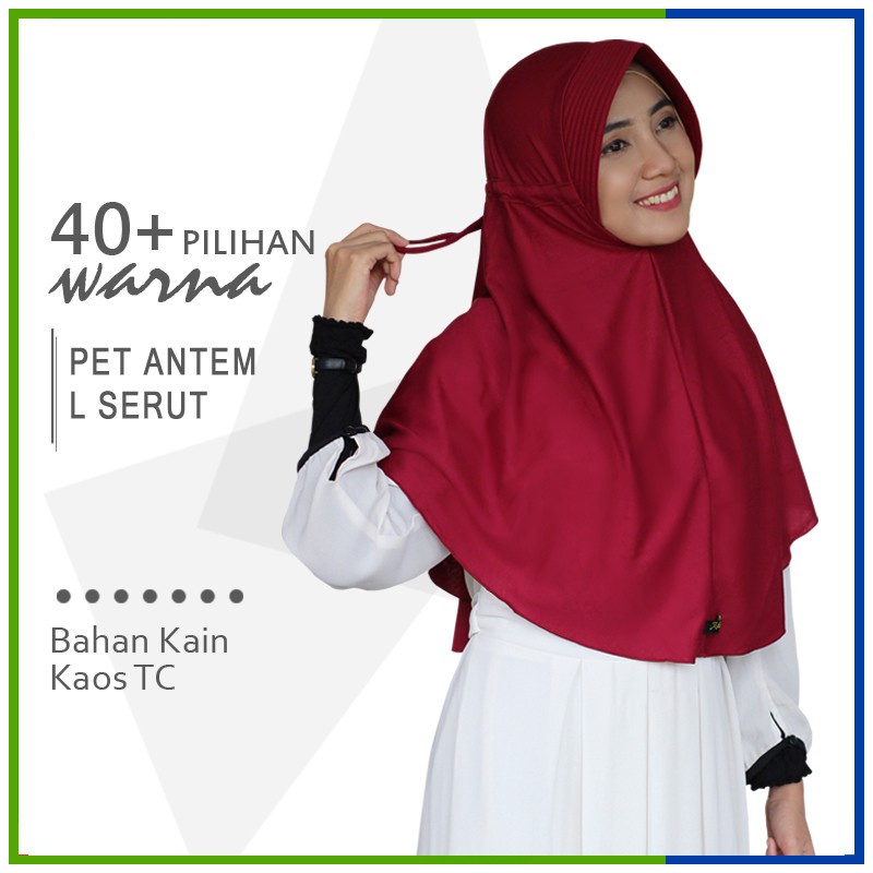 (40 Warna) Jilbab Instan Bahan Kaos Serut L Pet Antem Hijab Khimar Kerudung Bergo Instan terlaris
