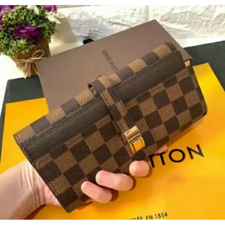 Dompet Lipat lv Wanita Import Bahan Premium.Dompet Tangan Kunci Sodok ( COD )