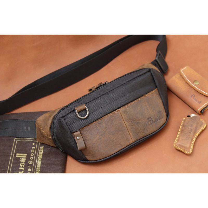 Waistbag/pusiill A02 black/kulit asli+coudura/Taspinggang/tasbahu/tasslempang/keren