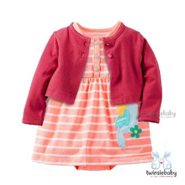 Bird Flower Red Cardigan Set