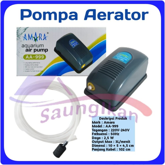Pompa Udara Aerator Single Outlet Aquarium AMARA AA-999 Siap Pakai