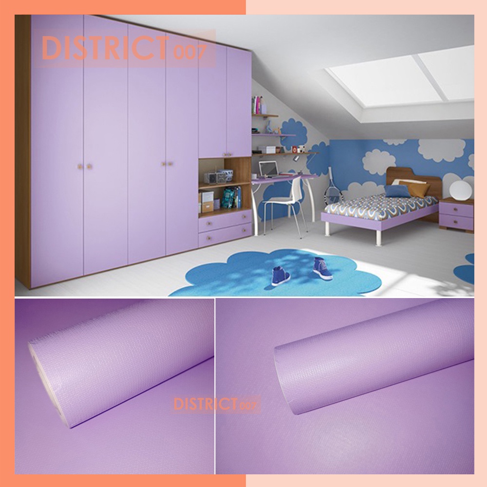 Wallpaper Dinding Dekorasi Furniture Rumah Kantor Kaffe Stiker Kertas PVC Warna Lilac Polos Plapis Kayu Meja Lemari Triplek Plafon Kekinian