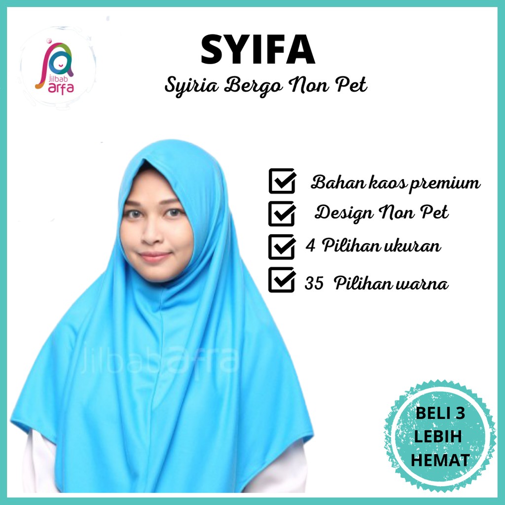 Jilbab Afra Syiria - Syifa tanpa pet  size 3XL - hijab instan bergo kaos - khimar syari