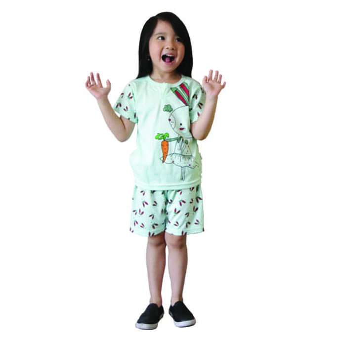 [3 set] Kazel Setelan Pendek Girl Elephant | Baju Stelan Bayi dan Anak Perempuan 0-6 Tahun