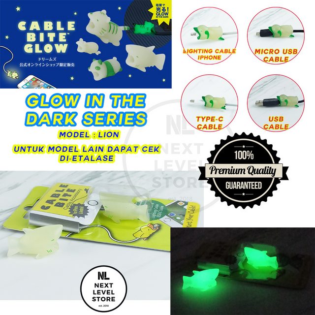 Shark - GLOW IN THE DARK Cable Bite Cute Protector Pelindung Kabel