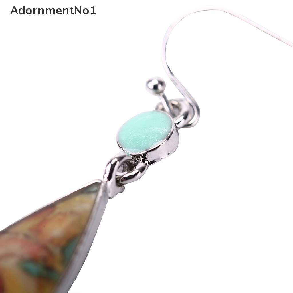 (AdornmentNo1) Anting Kait Gantung Panjang Hias Opal Turquoise Untuk Wanita