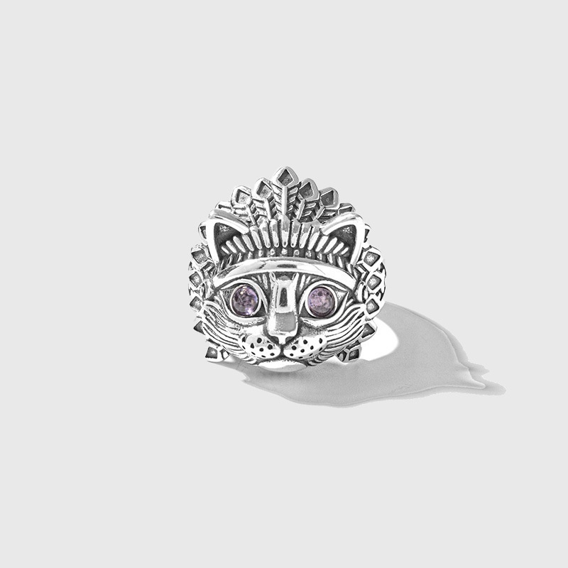 Cincin Model Terbuka Desain Kepala Kucing Indian Gaya Vintage Hip Hop Untuk PriaCincin Untuk Wanita