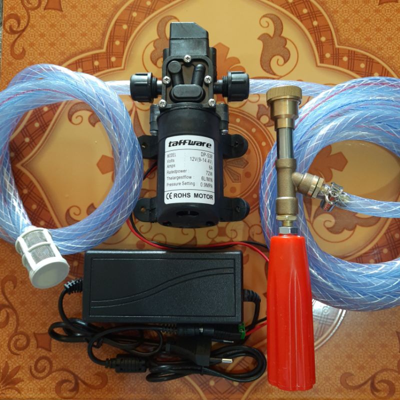 Paket Lengkap Alat Pompa Air Mini TAFFWARE OTOMATIS Tekanan Tinggi DC 12V Cuci Motor Mobil