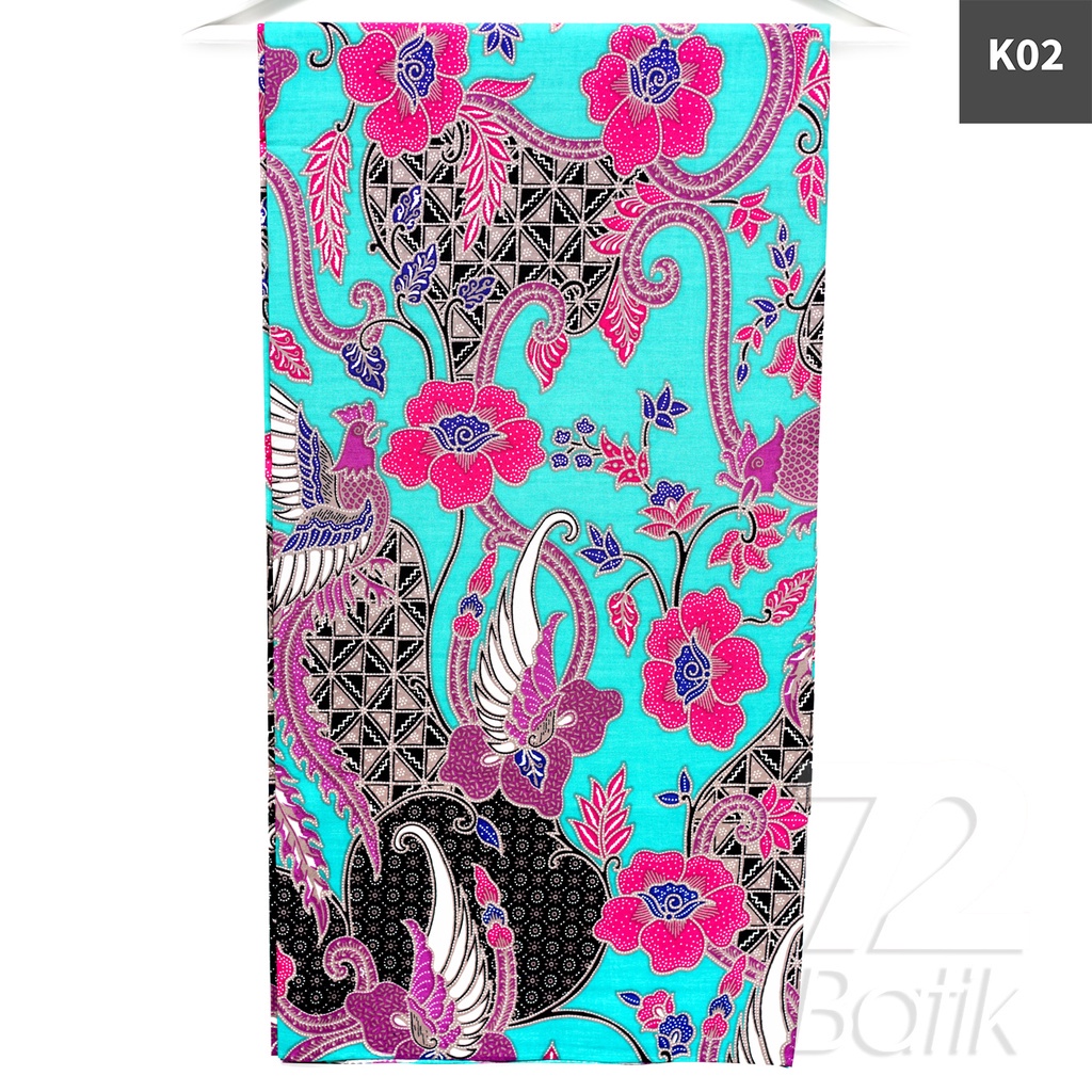 KAIN BATIK PREMIUM Bahan Katun Motif Burung Kembang Warna Biru Muda Pink 727030 Cap 72 Jarik Jarit S