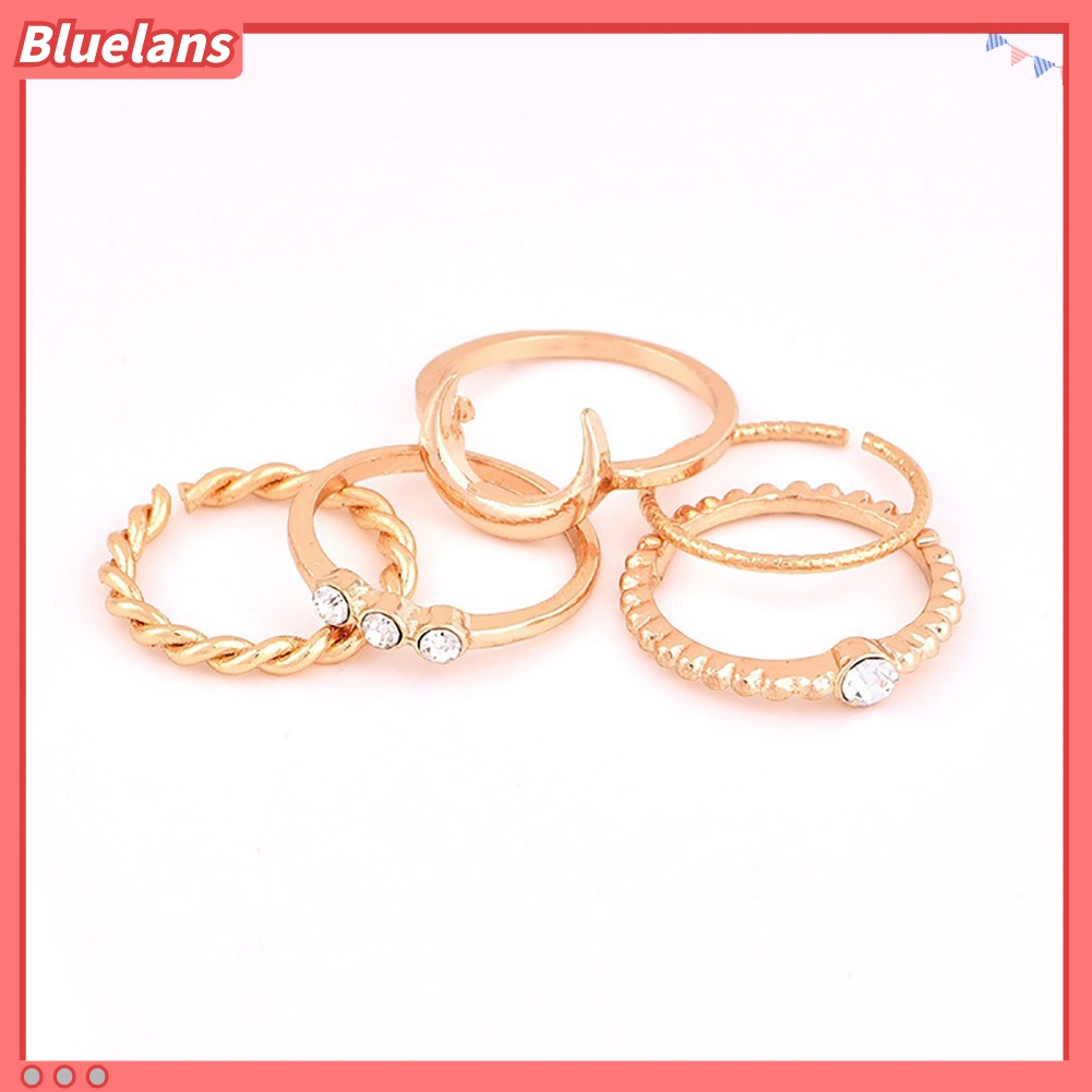 Bluelans 5Pcs Vintage Moon Knuckle Finger Ring Set Bohemian Adjustable Joint Jewelry