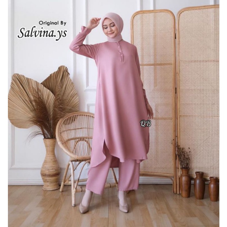 BAJU SETELAN ONE SET TUNIK SALVINA BAHAN MOSCREPE