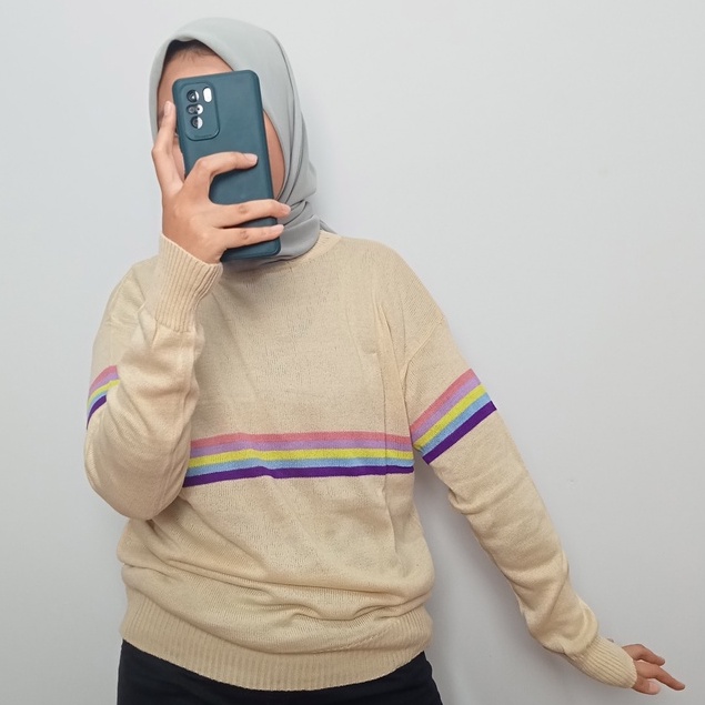 Sweater Wanita Rajut Turtleneck Rainbow Meilina HOPYLOVY SALE | Sweater Rajut| Outer Rajut