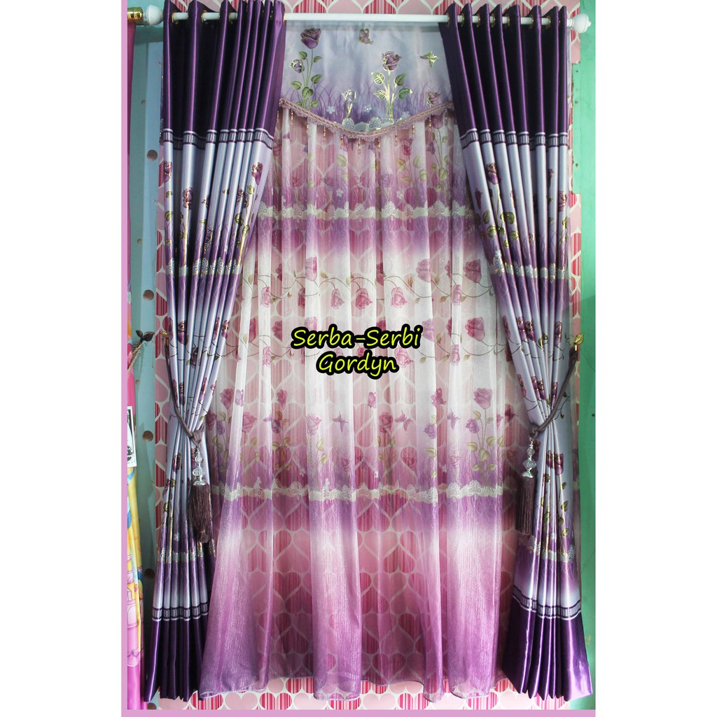 Paket Lengkap Gorden Bunga Tulip Ungu