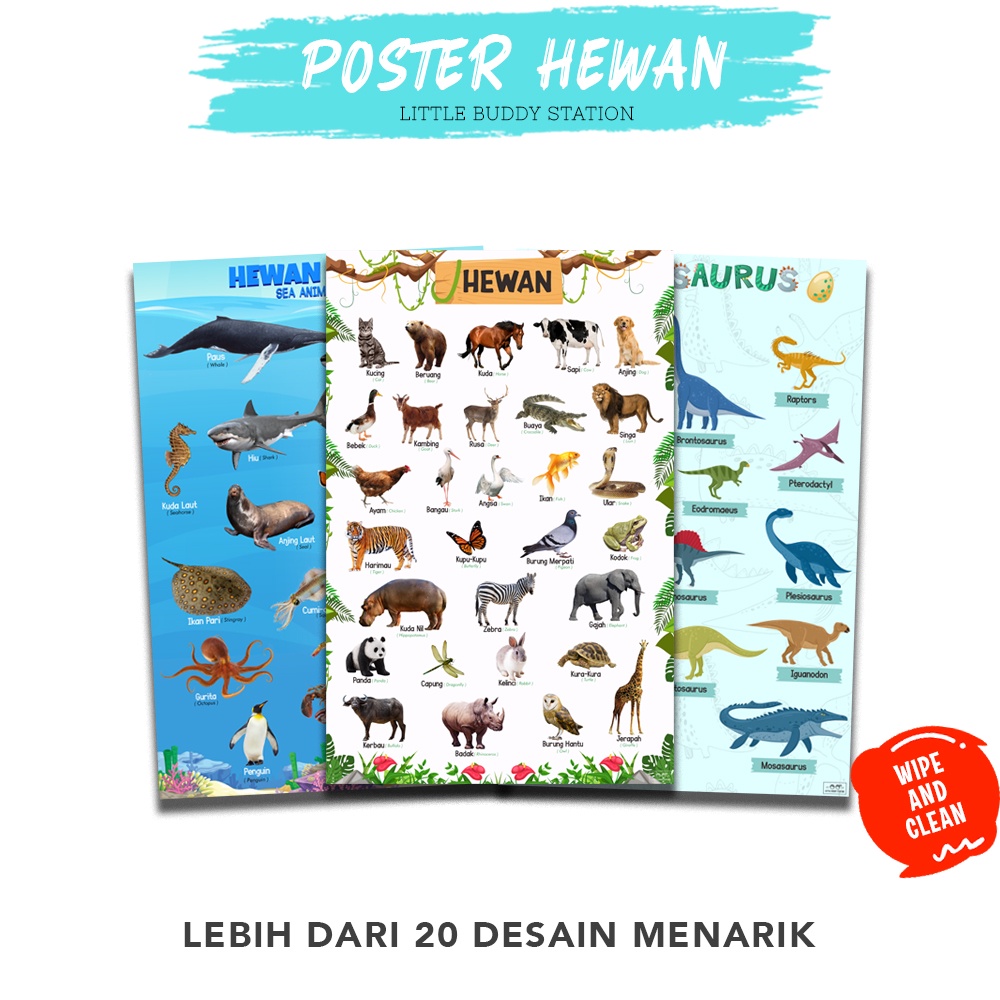

Poster Gambar Edukasi Belajar Hewan Binatang Laut Dinosaurus Anak PAUD TK Balita Edukatif Dinding Estetik Besar A3+ Lengkap
