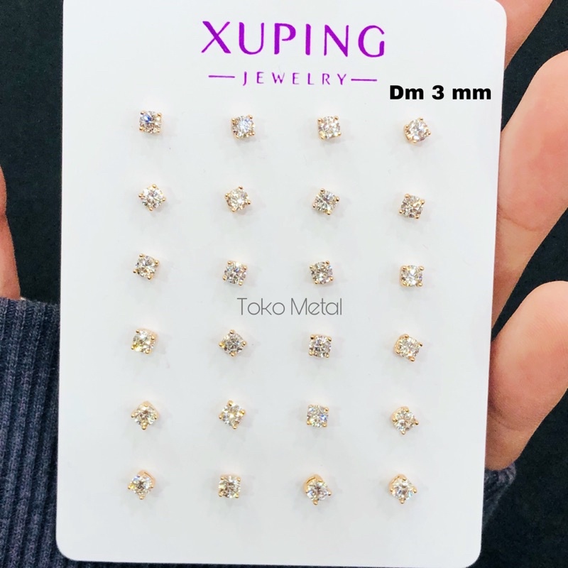 XUPING ANTING TUSUK/STUD  MATA 1 UNTUK WANITA 3 MM LAPIS EMAS [ TOKO METAL ]