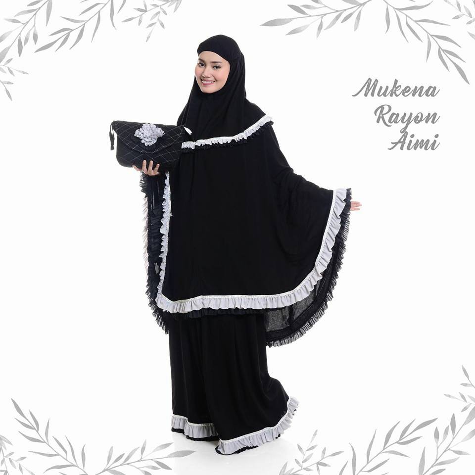 MUKENA DEWASA JUMBO UMRAH KATUN RAYON PREMIUM AIMI HITAM PUTIH