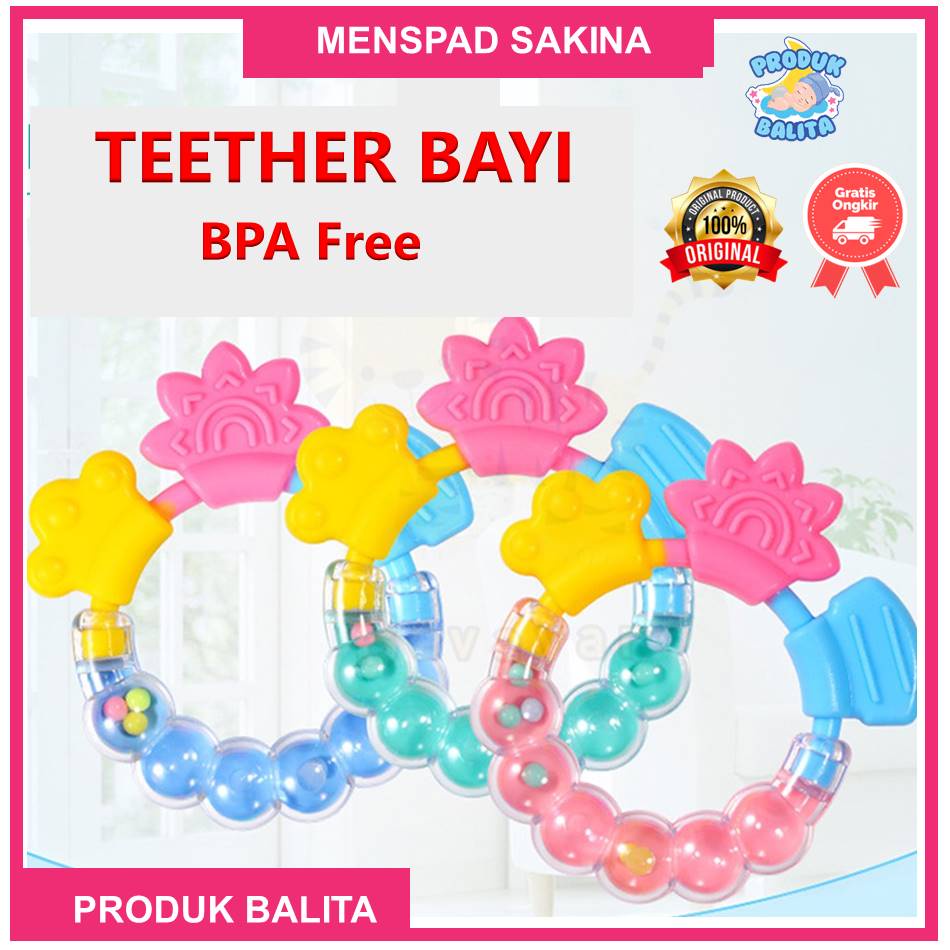 Teether Rattle Mainan Gigitan Genggam Bayi Teether Bayi Kerincingan Bulat Mainan Bayi