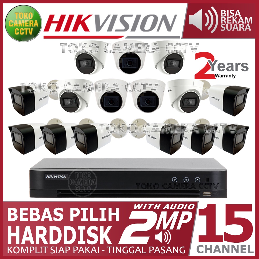 PAKET CCTV HIKVISION 2MP 16 CHANNEL 15 KAMERA AUDIO