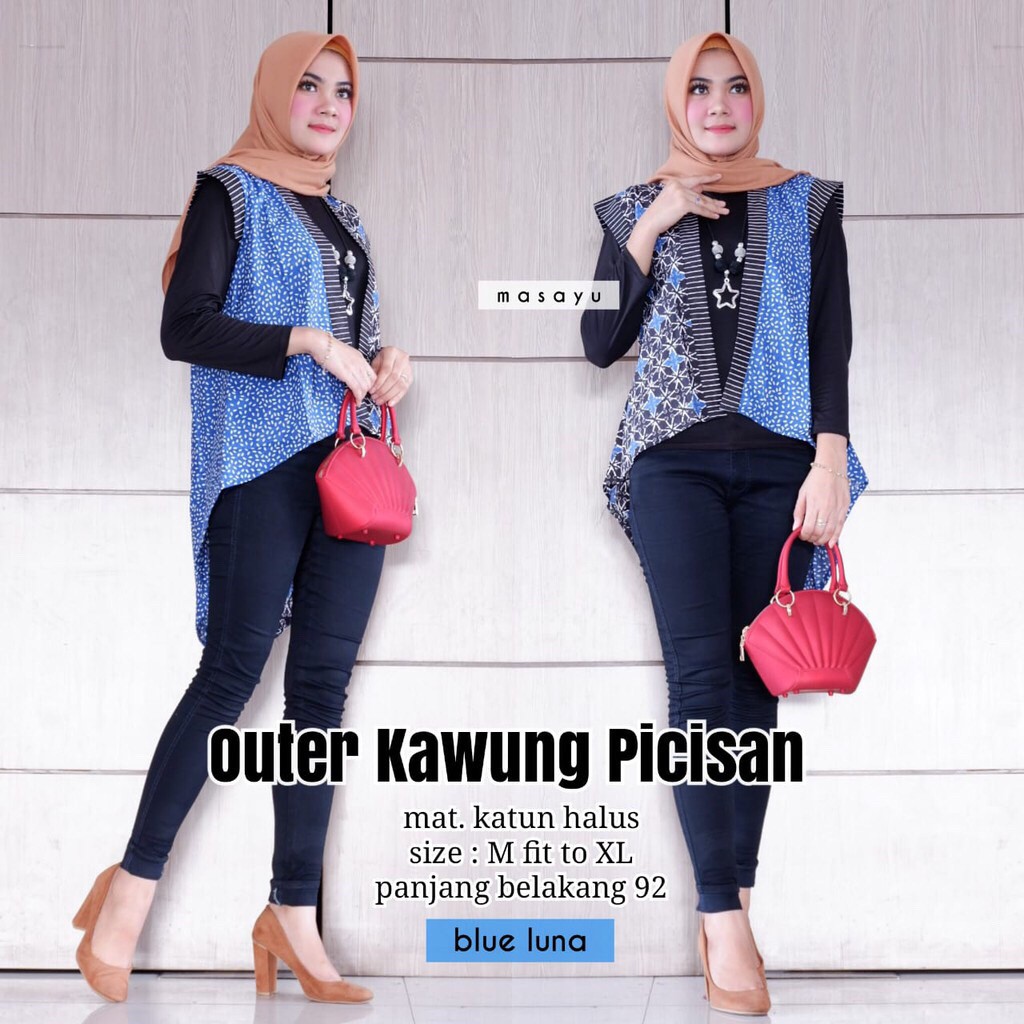 Cardi Kawung Picisan Batik Outer Modern Seragam Kantor Pesta Cardigan Warna Kerja Seragam