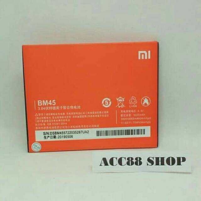 Baterai Batre Battery Original Xiaomi Redmi Note 2 / BM45