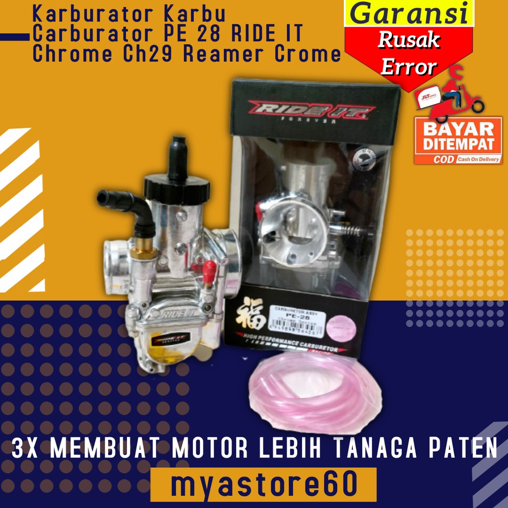 Karburator Karbu Carburator Carbu PE 28 PE28  RIDE IT Chrome Ch29 Reamer Crome Semua Motor