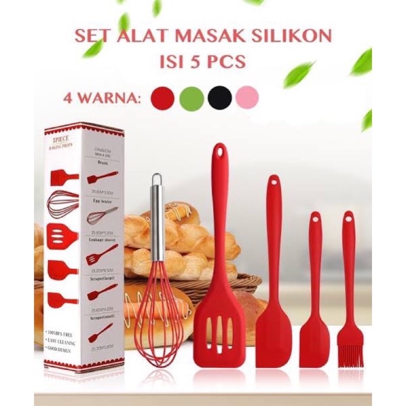 [900gr] H199 | Set Alat Masak Silikon  (Isi 5 pcs) / Spatula / Sutil Silikon Food Grade Tahan Panas | Baking Props Set 5in1-3