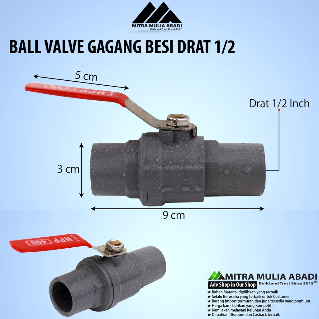 Ball Valve 1/2 Inch Gagang Besi Stop Kran keran PVC