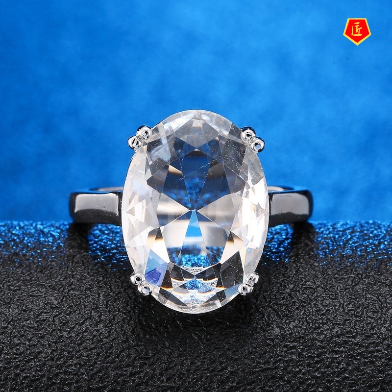 [Ready Stock]Fashion Inlaid Sea Blue Topaz Ring Elegant and Personalized