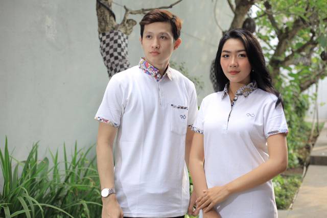 Couple Kaos Polo Dress Batik Putih M L XL XXL