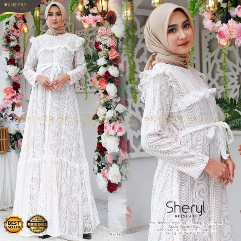 [WHITE series] 100% ORI Gamis Brokat Gaitza Ressyta Fatika Sheryl by Kheyra / Ld 105 Pb 140