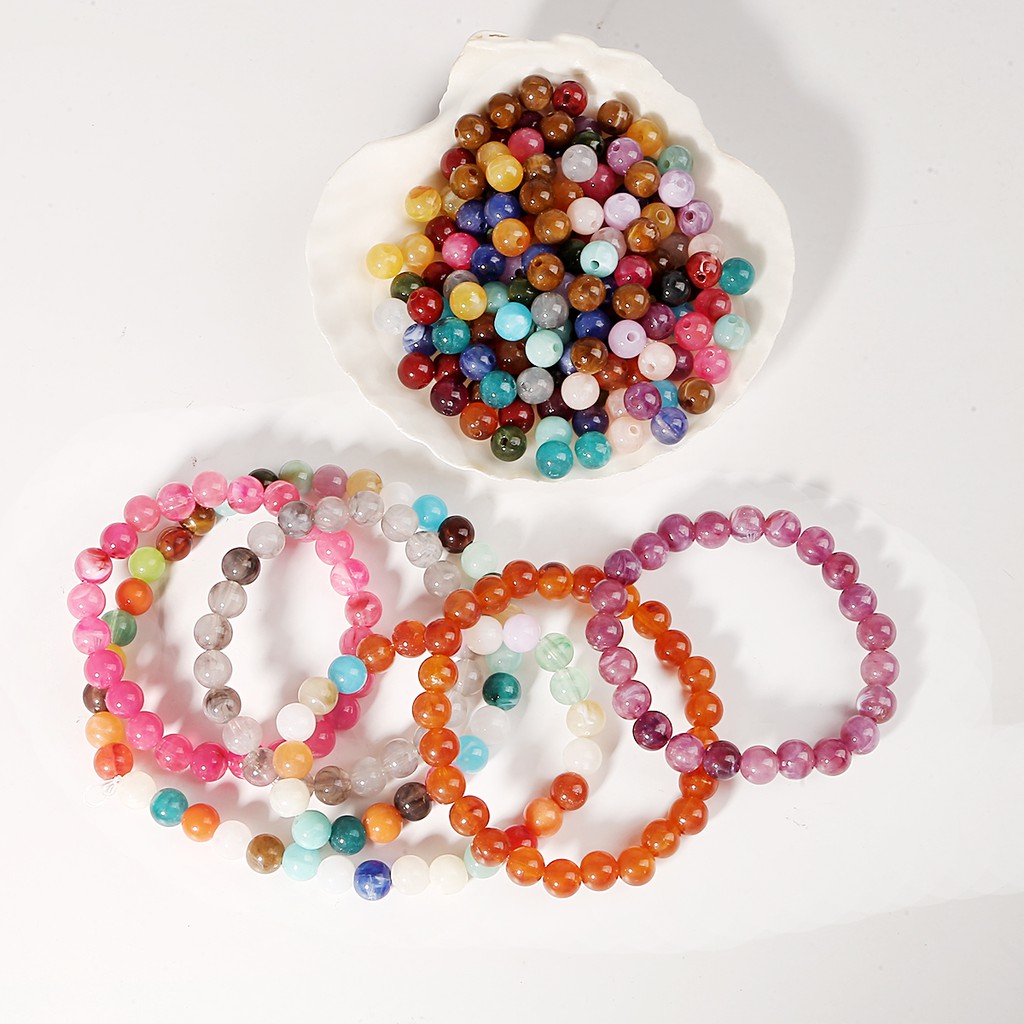 18 Colors 100pcs 6 mm Acrylic Beads Cloud Effect Colorful Spacer Loose Beads Craft DIY Bracelet Jewelry Making Accessories