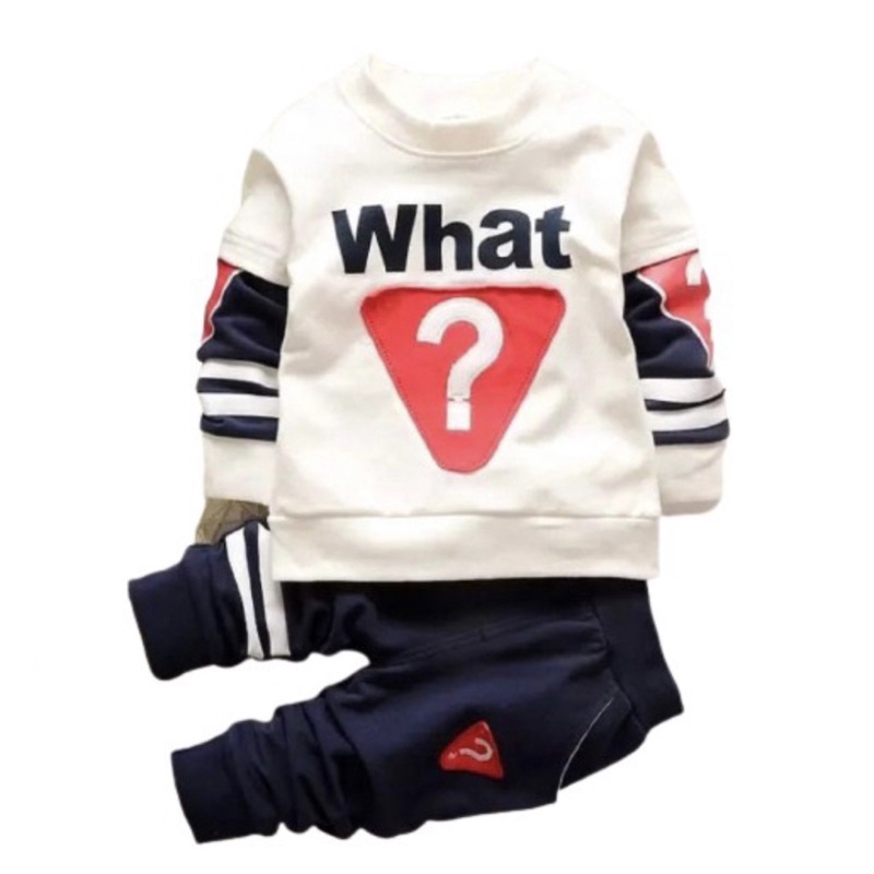 setelan anak sweater dan celana anak motif what 1-5 tahun grosir