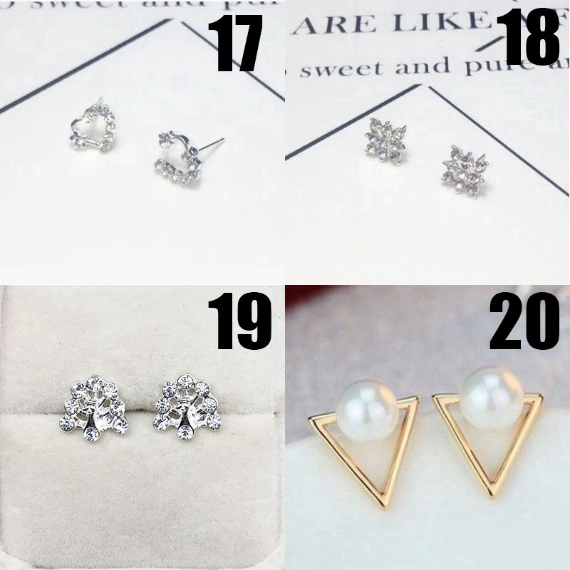 Anting Mutiara Pejantan Kristal Fashion Heart Pearl Crystal Stud Earring Charm Zircon Star Earrings Jewelry for Women Lady Gift