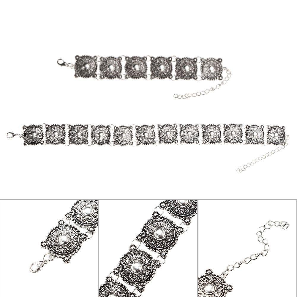 Kalung Gelang Tangan Vintage Bahan Alloy Warna Silver Untuk Wanita