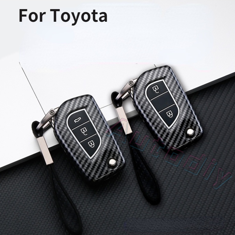 Case Holder Remote Kunci Mobil Bahan ABS Carbon Fiber Untuk Toyota Hilux Corolla Avensis Prado Revo Innova Rav4 CHR Fortuner