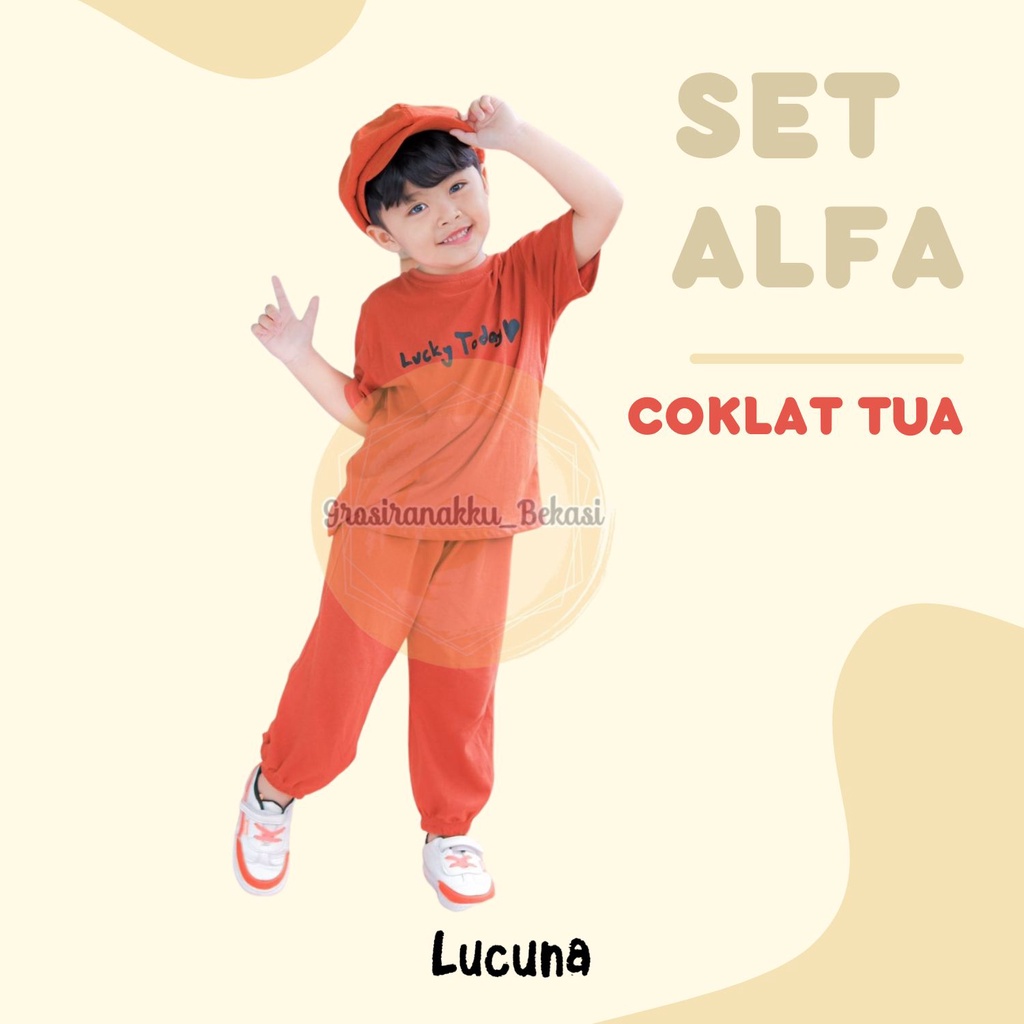 Setelan Anak Unisex Lucuna Alfa Warna Coklat Tua Size 1-5Th