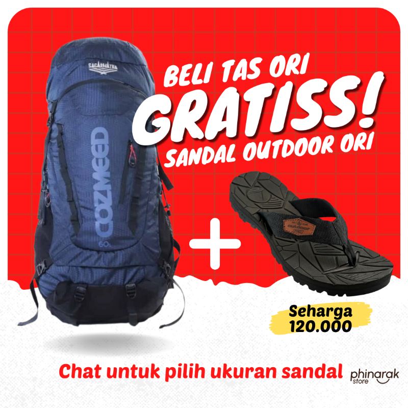 Cozmeed Tas Karier Gunung Sagarmatha 60L Blue FREE Cover Bag