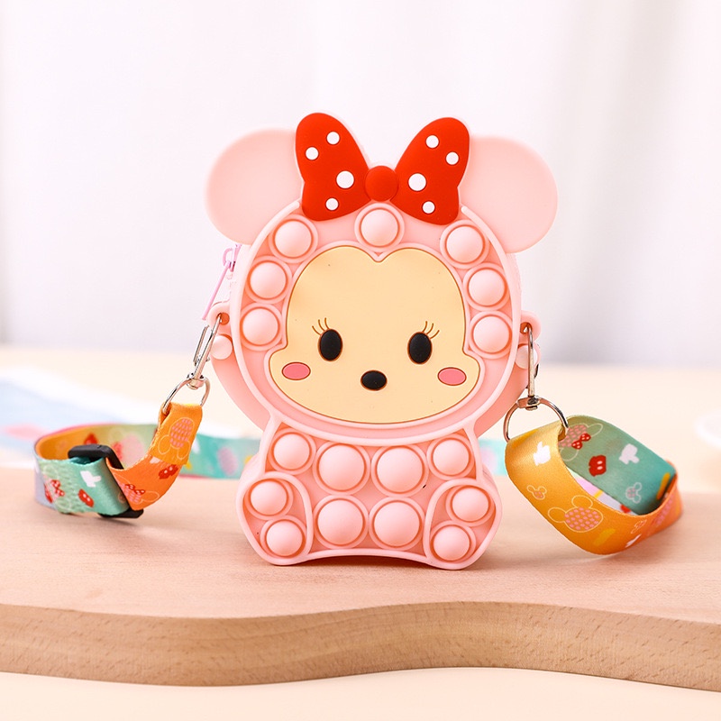 Tas Pop it Anak Lucu Import - Tas Selempang Anak Karakter Minnie Pikachu - Tas Pop It Terbaru Import - Tas Anak Lucu Pop It Fidget Toys JL12