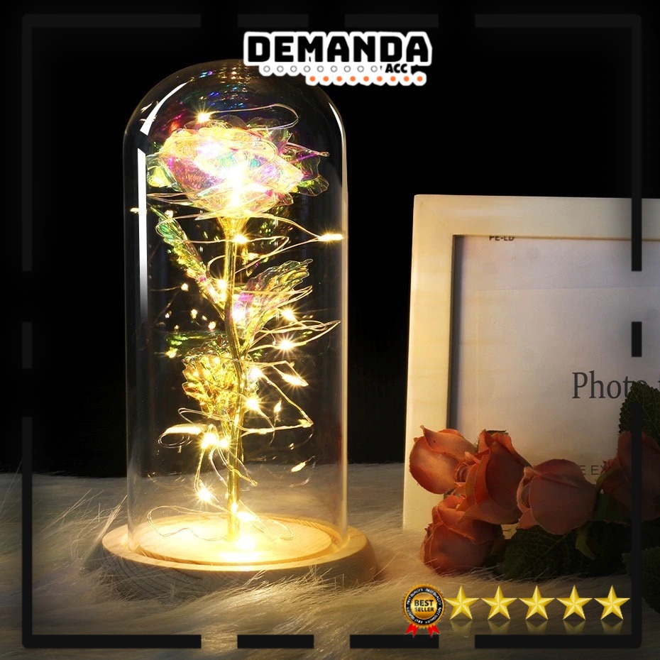 Lampu LED Bunga Mawar Dekorasi Beauty And The Beast Rose | Hampers Pajangan Kado Hiasan Ruangan Kamar Glass Dome glassdome 24k