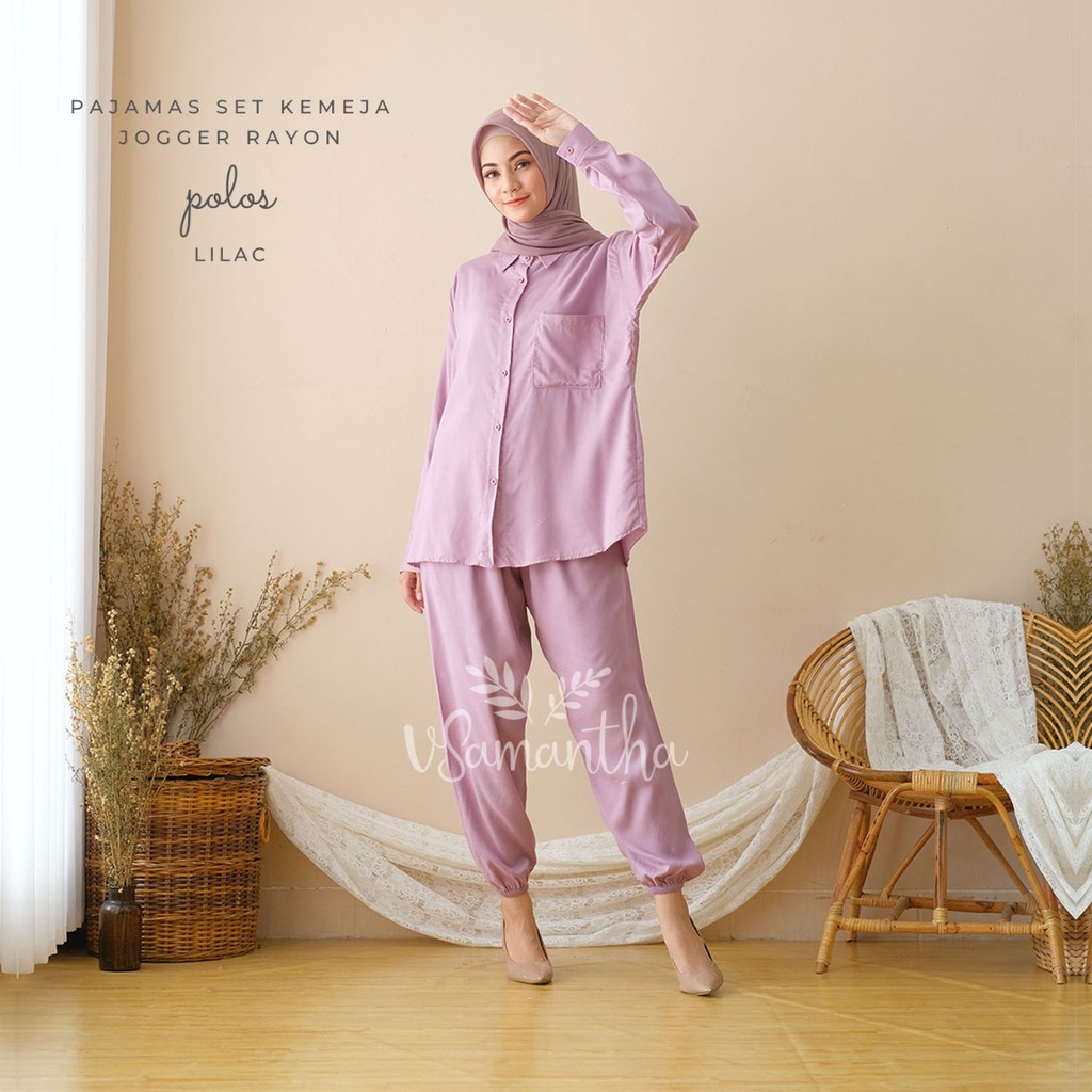 Pajamas Set Kemeja Jogger Rayon Polos